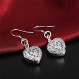 925 Silver Zircon Hollow Heart Earrings High Holiday