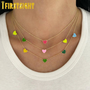 925 Silver Enamel Heart Charm Link Chain Necklace