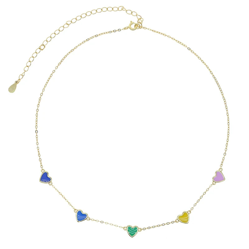 925 Silver Enamel Heart Charm Link Chain Necklace