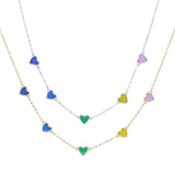 925 Silver Enamel Heart Charm Link Chain Necklace