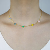925 Silver Enamel Heart Charm Link Chain Necklace
