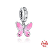 925 Silver Butterfly Dangle Charm Bead Bracelet Pendant