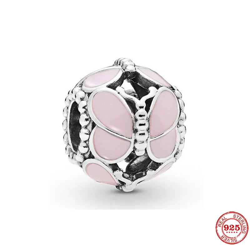 925 Silver Butterfly Dangle Charm Bead Bracelet Pendant