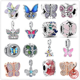 925 Silver Butterfly Dangle Charm Bead Bracelet Pendant