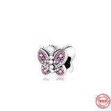 925 Silver Butterfly Dangle Charm Bead Bracelet Pendant