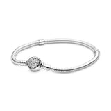 925 Silver Crown Leaf Snake Heart Knot Daisy Bracelet Charm