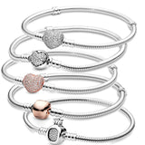 925 Silver Crown Leaf Snake Heart Knot Daisy Bracelet Charm