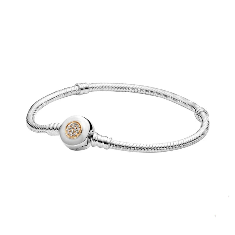 925 Silver Crown Leaf Snake Heart Knot Daisy Bracelet Charm