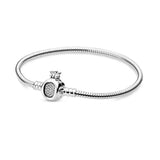 925 Silver Crown Leaf Snake Heart Knot Daisy Bracelet Charm