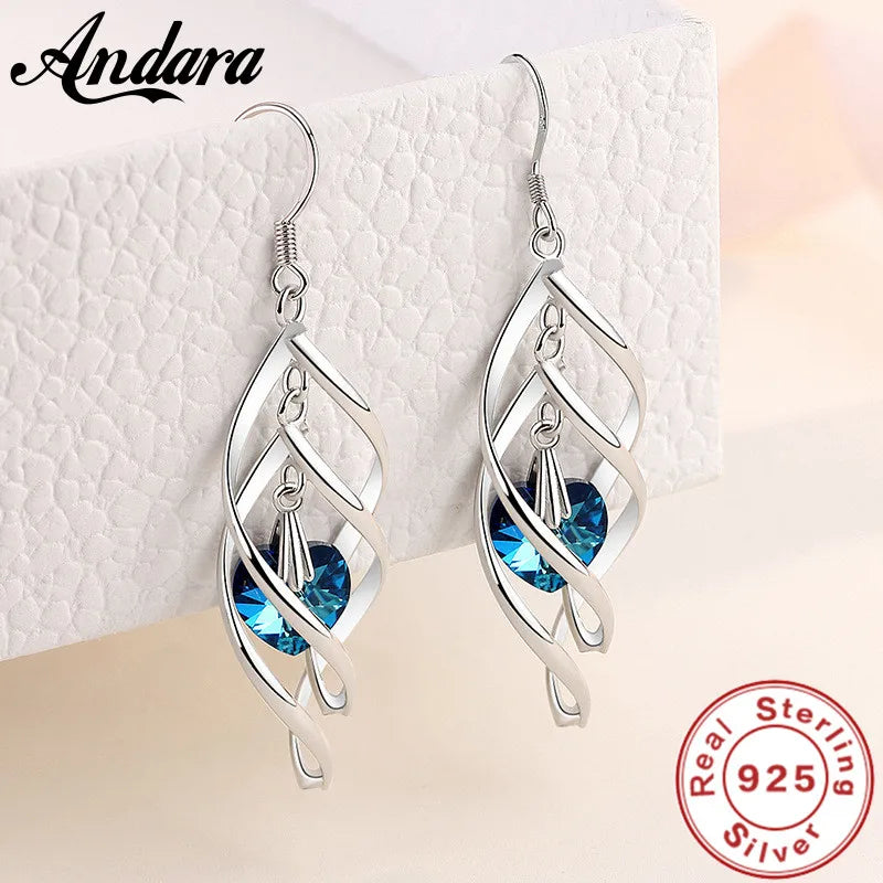 925 Silver Crystal Heart Earrings Wedding Jewelry