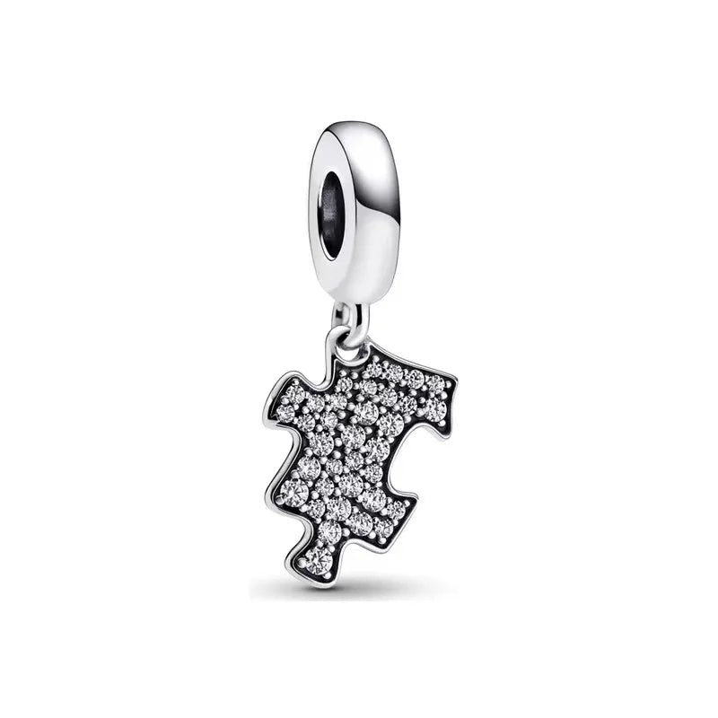 925 Silver Crystal Heart Pan Bead Charms for Bracelets