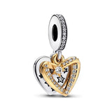 925 Silver Crystal Heart Pan Bead Charms for Bracelets