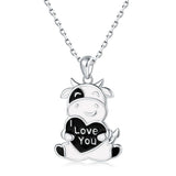 925 Sterling Silver Cow Enamel Pendant Necklace Jewelry for Women Girl
