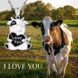925 Sterling Silver Cow Enamel Pendant Necklace Jewelry for Women Girl