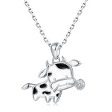 925-Silver Cow Enamel Pendant Necklace for Women