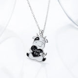 925 Sterling Silver Cow Enamel Pendant Necklace Jewelry for Women Girl