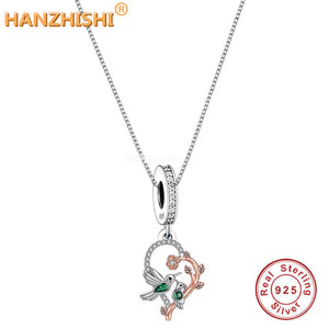 925 Silver Birds Flower Heart Pendant Necklace Gift