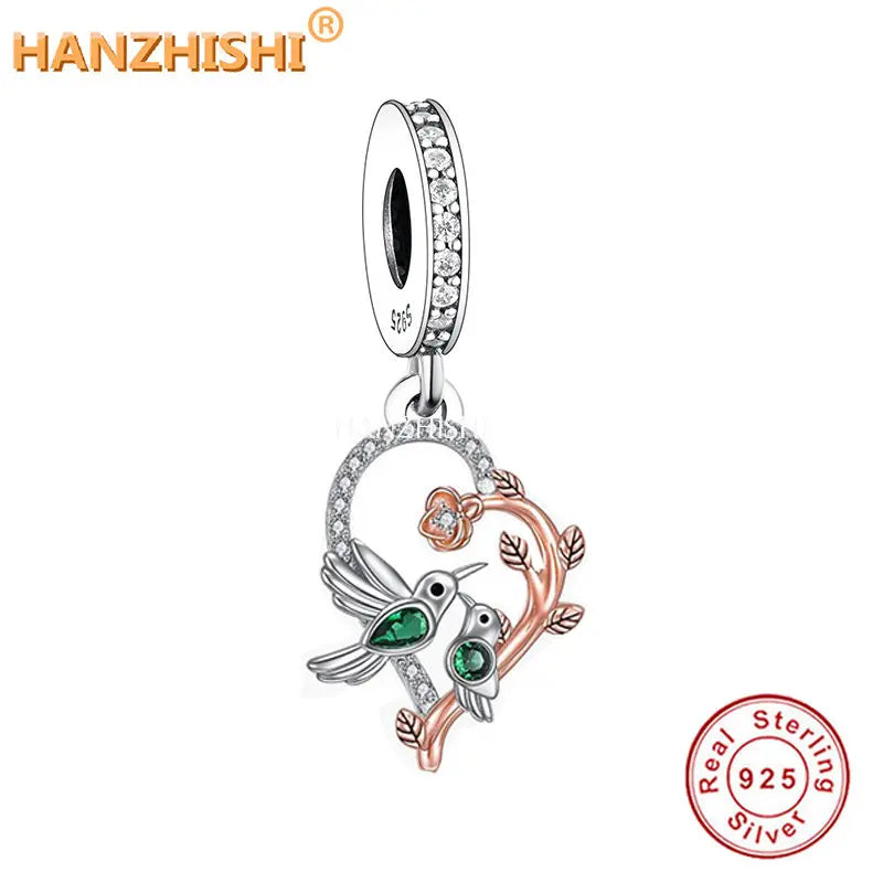 925 Silver Birds Flower Heart Pendant Necklace Gift