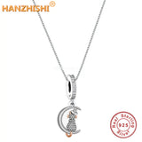 925 Silver Cat Moon Pendant Necklace Gift for Sister Wife Girlfriend