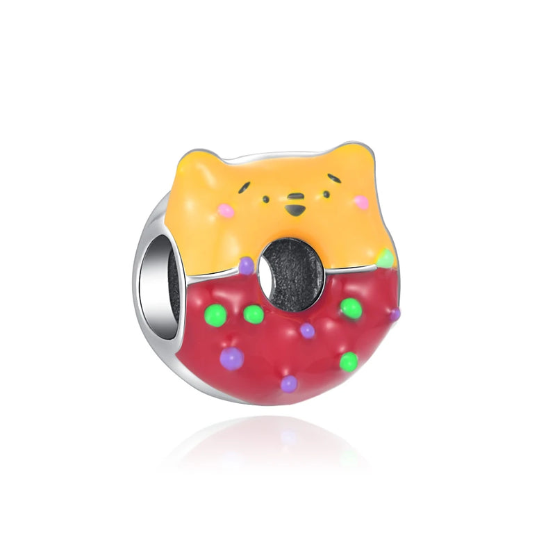 925 Silver Donut Sandwich Charm Colorful Bead Pendant DIY Jewelry