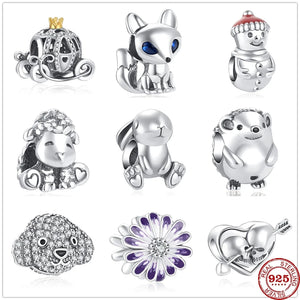 925 Silver Rabbit Sheep Dog Hedgehog Snowman Rose DIY Beads