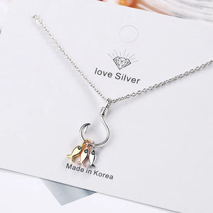 925 Silver Three Small Fish Pendant Necklace Hook Jewelry