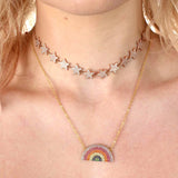 925 Silver Cz Rainbow Pendant Necklace Colorful Zircon Charm Choker