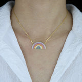 925 Silver Cz Rainbow Pendant Necklace Colorful Zircon Charm Choker