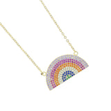 925 Silver Cz Rainbow Pendant Necklace Colorful Zircon Charm Choker