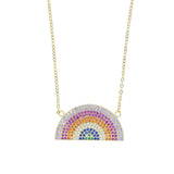 925 Silver Cz Rainbow Pendant Necklace Colorful Zircon Charm Choker