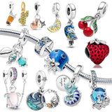 925 Silver Ocean Jellyfish Turtle Charms for Bracelet Jewelry Making