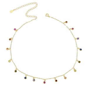 925 Silver Chandalier Necklace CZ Drip Delicate Rainbow Cz Choker
