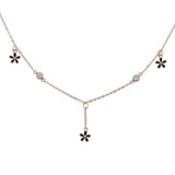 925 Silver Daisy Flower Charm Choker CZ Enamel Necklace