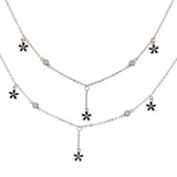 925 Silver Daisy Flower Charm Choker CZ Enamel Necklace