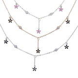 925 Silver Daisy Flower Charm Choker CZ Enamel Necklace