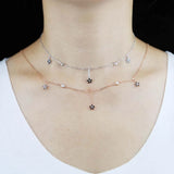 925 Silver Daisy Flower Charm Choker CZ Enamel Necklace