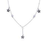 925 Silver Daisy Flower Charm Choker CZ Enamel Necklace