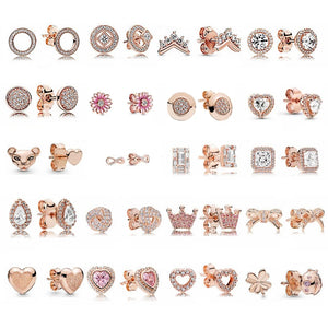 925 Silver Daisy Heart Stud Earrings Women DIY Jewelry S925 Party