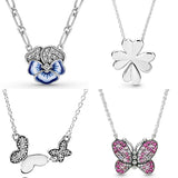 925 Silver Pink Butterfly Pansy Flower Necklace DIY Jewelry