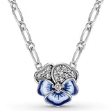 925 Silver Pink Butterfly Pansy Flower Necklace DIY Jewelry
