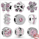 925 Silver Pink Butterfly Zirconia Bead for Bracelet Pendant Jewelry
