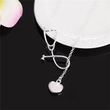 925 Silver Stethoscope Pendant Necklace Heart Doctor Nurse Medical Women Gift
