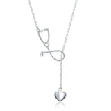 925 Silver Stethoscope Pendant Necklace Heart Doctor Nurse Medical Women Gift