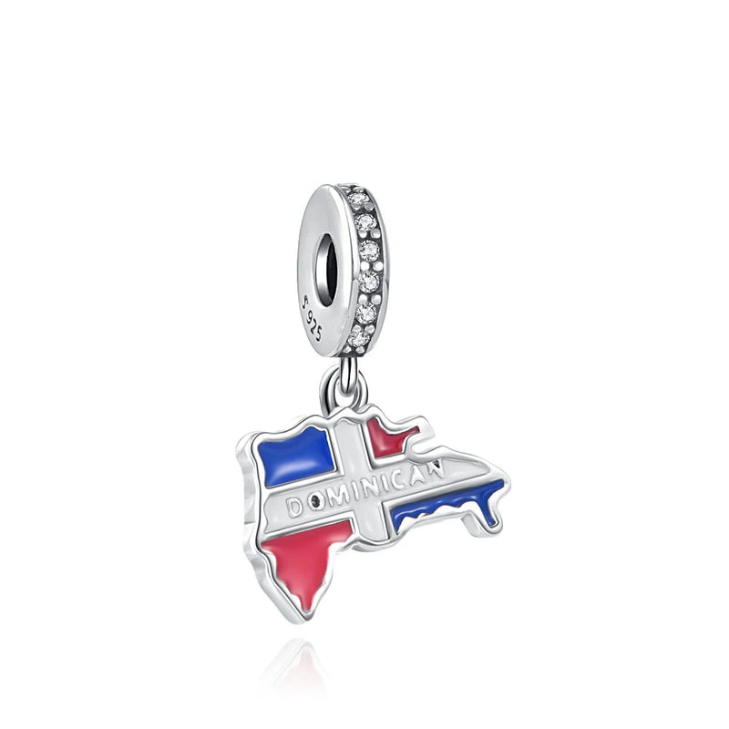 925 Silver Dominican Flag Pendant Charm for Bracelet