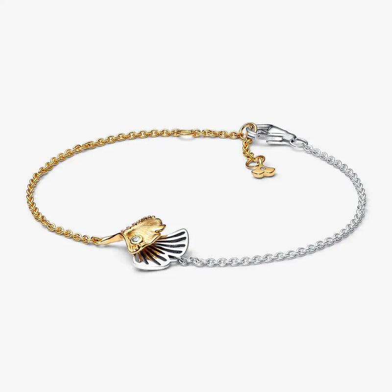 925 Silver Double Gingko Leaves Chain Bracelet Women Charm Bead DIY