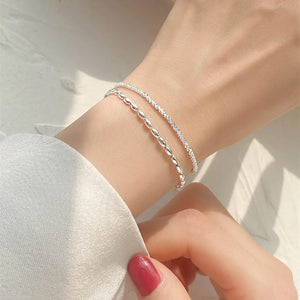 925 Silver Double Layer Chain Charm Bracelet for Women