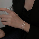 925 Silver Double Layer Chain Charm Bracelet for Women