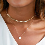 925 Silver Double Layer Necklace Round Pendant Collarbone Chain Choker
