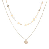 925 Silver Double Layer Necklace Round Pendant Collarbone Chain Choker
