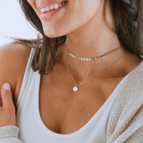 925 Silver Double Layer Necklace Round Pendant Collarbone Chain Choker